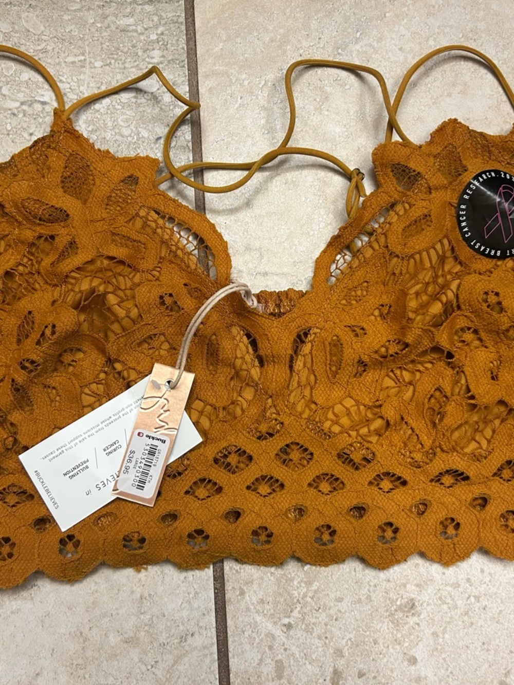Buckle Mustard Crochet Lace Halter Bralette